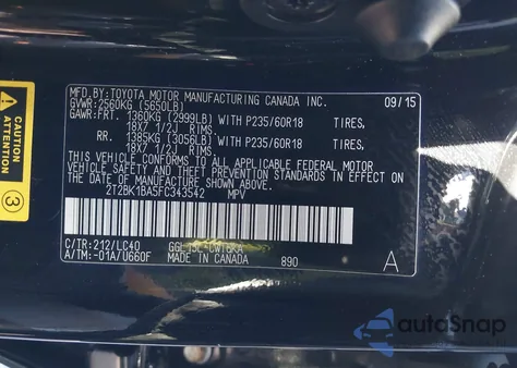 2015 Lexus Rx 350 z USA, uszkodzony, nr VIN 2T2BK1BA5FC343542